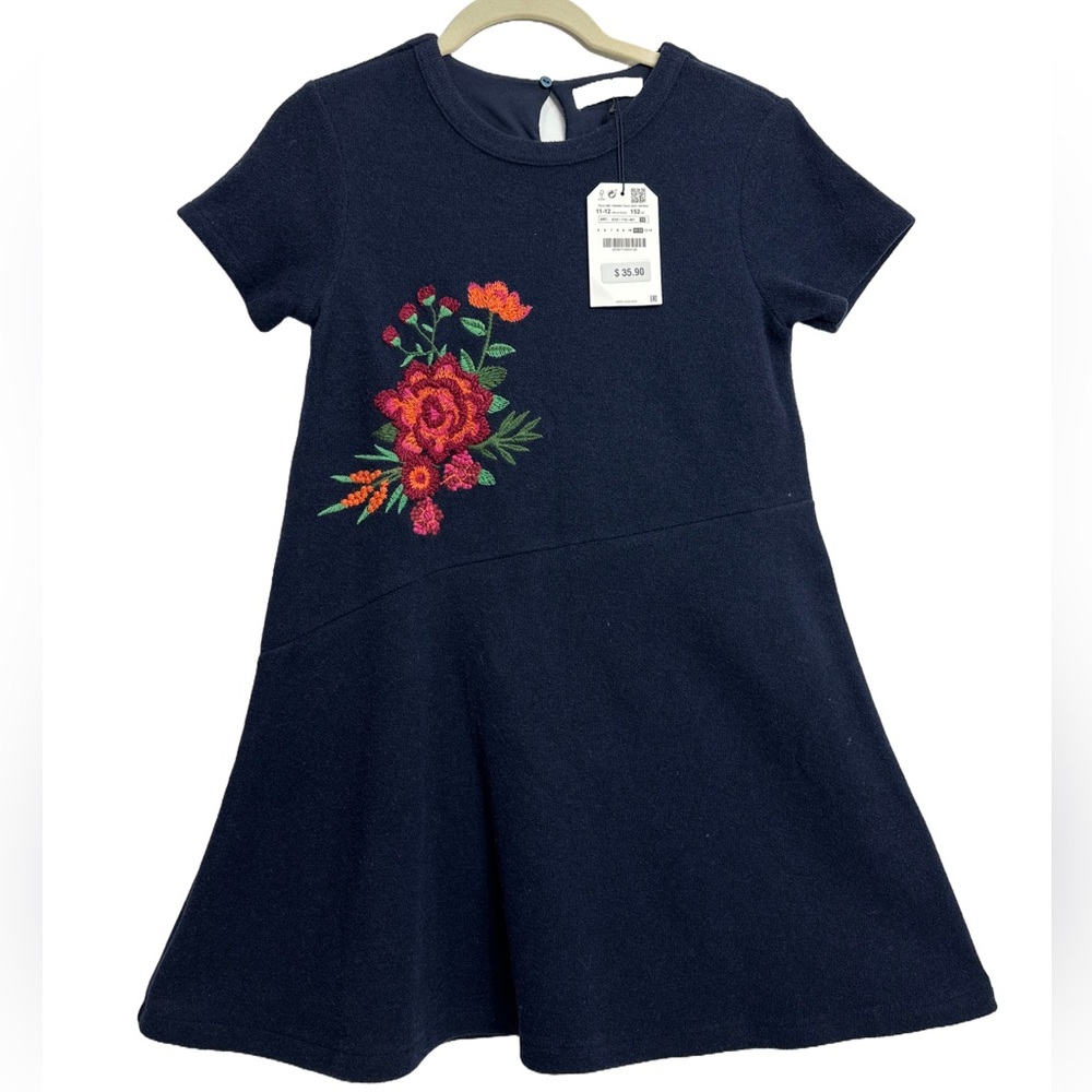 ZARA Floral Appliqué Sweater‎ Dress, SIZE 11/12